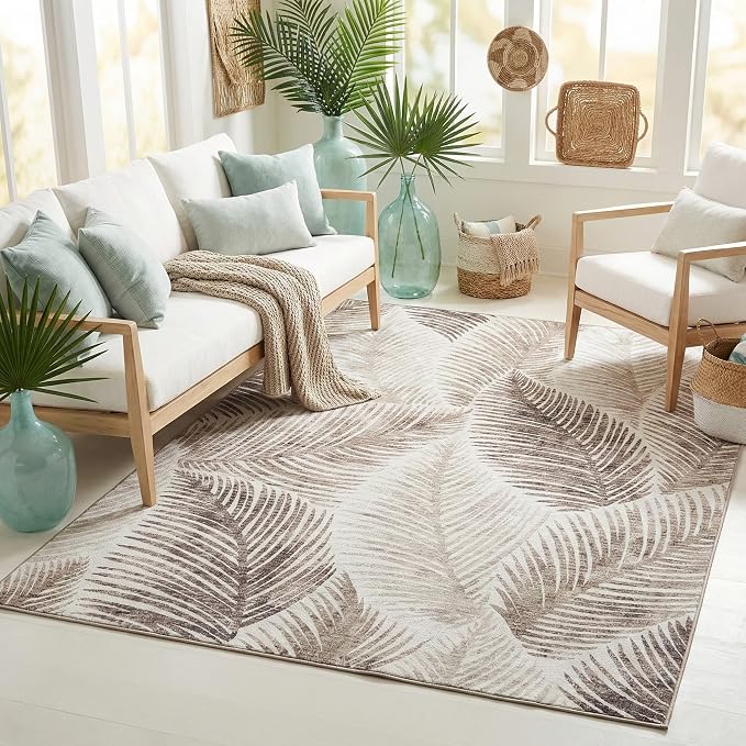 ReaLife Rugs Machine Washable Indoor Outdoor - Mat Rug Foldable Printed Thin Lightweight Cushioned Fade Resistant Patio Deck Dock Porch Pool Balcony Camping - Zoey - Beige 6' x 9'