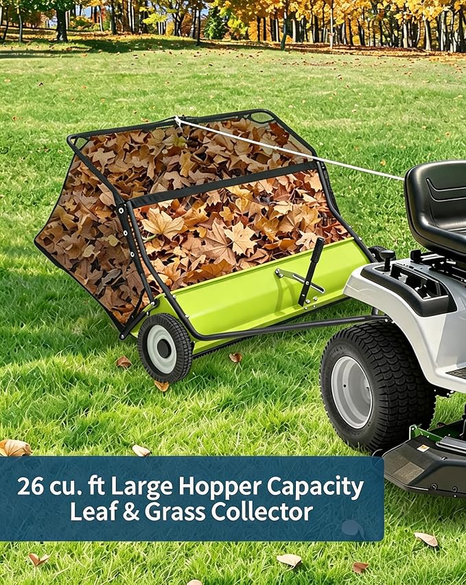 Garvee 48 in Lawn Sweeper Tow Behind, 26 Cu. ft Large Hopper Leaf & Grass Collector, Heavy Duty Pull Behind Yard Sweeper with Adjustable Sweeping Height for Yard, Lawn, Farm | Leaf & Grass Collector,Heavy Duty Pull Behind Yard Sweeper with Adjustable S...