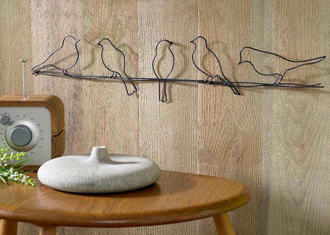 Graham & Brown 41-221 Bird on a Wire Metal Wall Art, Black, 5.00" x 23.00"