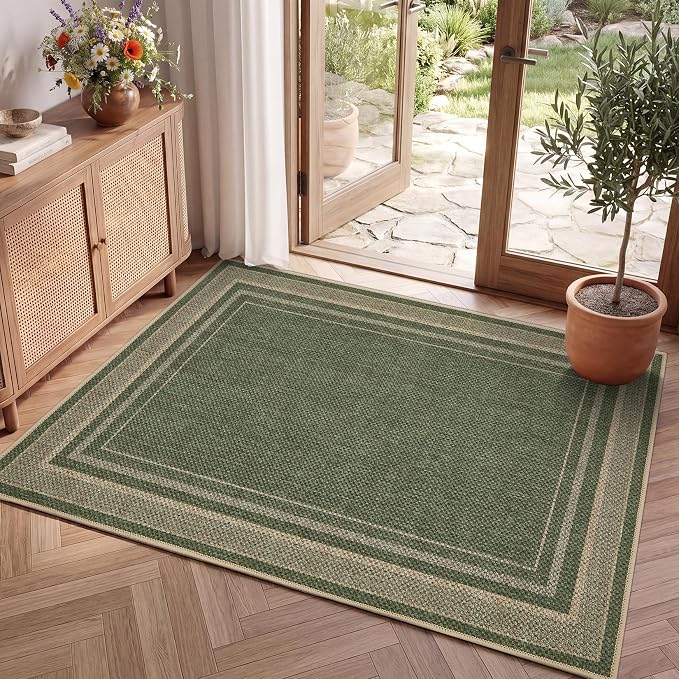 GarveeHome 2x3 Small Easy Jute Area Rugs Washable Green Neutral Door Mat | Indoor Non Slip Living Room Throw Carpet xModern Solid Bedroom Rugs Stain Resistant for Entryway Nursery Kitchen Dorm, Green