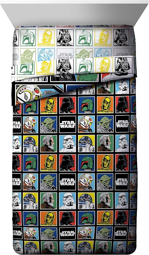 Star Wars Full Size Comforter Set 5 Piece Soft Bedding for Boys, Multi | Darth Vader, Bed in a Bag, Comforter Sheets Pillowcases, Official Product, Soft Microfiber, Machine Washable, Boys Gift