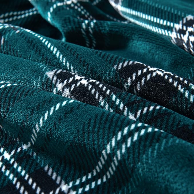 Elegant Comfort Throw Blanket, Reversible Sherpa Flannel, Ultra-Soft, Fuzzy, Cozy and Plush- All Season Lightweight Decorative Throw, 50 x 60 inches, Plaid Design Sherpa Throw, Green