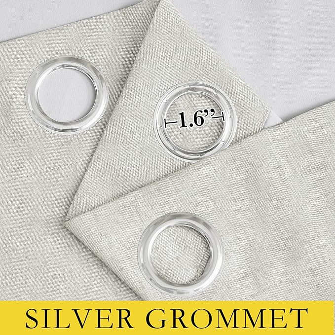 NICETOWN 100% Absolutely Blackout Linen Curtains with Thermal Insulated White Liner, Ivory, W62, 2 Pieces, Noise Reducing Textured Linen Look Curtains for Windows 90 inch Length for Classroom