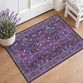 Washable Purple 2x3 Entryway Area Rug, Bohemian Small Throw Violet Carpet for Bathroom, Front Door Indoor, Mudroom, Kitchen, Vintage Farmhouse Plum Floral Décor, Stain & Fade Resistant