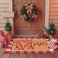 Tinideya 2 Pcs Door Mat Welcome Non Slip Coir Mats Floor Layering Doormats Seasonal for Front Porch Entryway Decor (23.6 x 35.4 Inches, Red White Plaid, Red White)