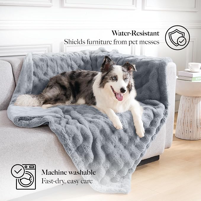 Modern Threads Water-Resistant Faux Rabbit Fur Pet Blanket for Dogs & Cats – Ultra-Soft Couch, Bed & Crate Protector, 50x60 Dark Grey