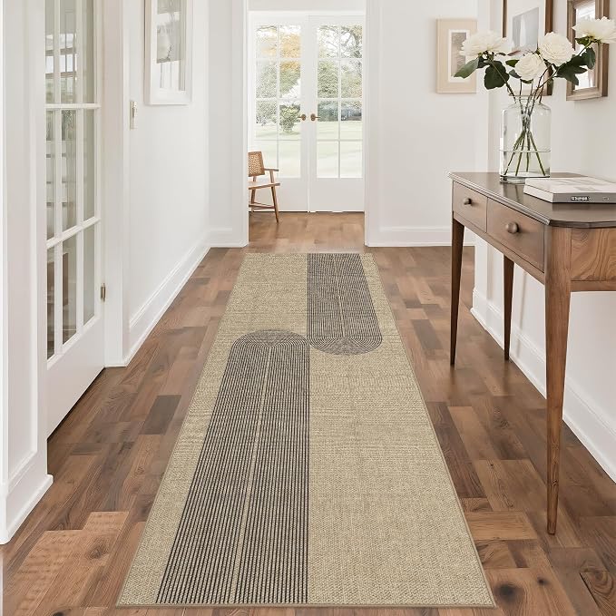 Non-Slip Jute Rug for Entryway: 2.5x8 Outdoor Mat - Black Stripes | Safe Walking for Family All Day and Help with Cutting Slip Falls by 70%
