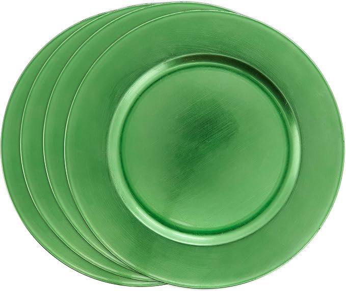 SARO LIFESTYLE Decorative Charger Plates, 13” Round Plastic Charger Plates, Set of 4 – Elegant Table Décor for Events, Weddings & Home Dining, Green