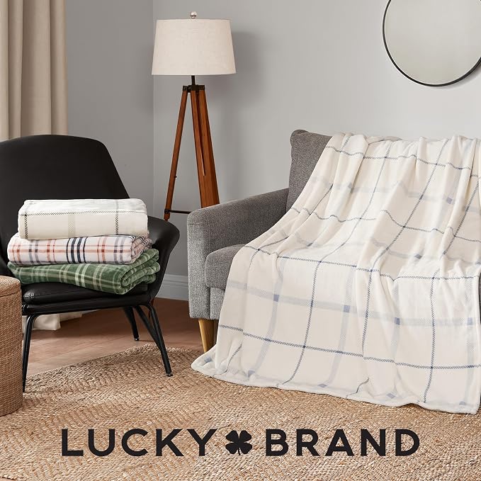 Lucky Brand Camper Plaid Olive Green 50"x70" Cozy Plush Blanket - Premium Microfiber Throw for Luxurious Comfort and Style