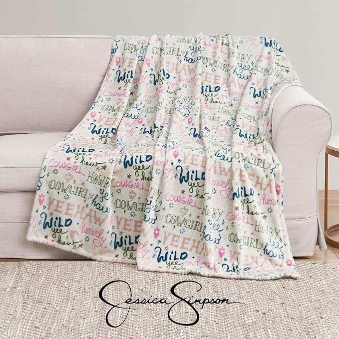 Jessica Simpson Plush 50"X60" Throw Blanket - Howdy Cowgal Beige