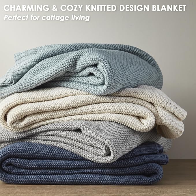 INK+IVY Bree Knit All Season Blanket for Summer, Twin, Light Blue | Ultra Soft, Acrylic, Breathable Fabric for Bed or Couch, Lightweight, OEKO-TEX Certified