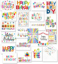 100 Happy Birthday Cards Bulk, Blank Inside with Envelopes and Stickers, – 20 Unique Bright Colorful Designs Notes, Large 5x7 Inches Folded, Thick Cardstock in a Sturdy Packaging