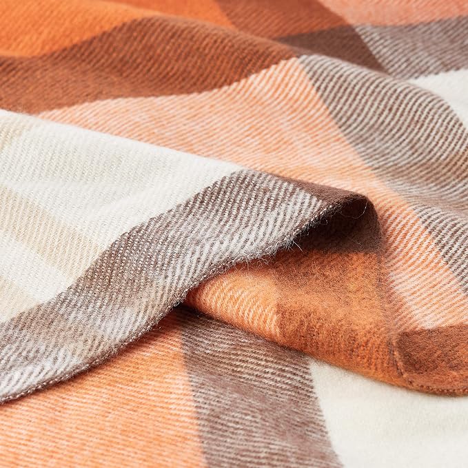 Bedford Home Faux Cashmere Acrylic Oversized Throw Blanket - Luxuriously Soft Acrylic Faux Cashmere-Feel Plaid Throw, Breathable with Stylish Vintage Design (Spice Plaid)