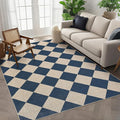 GarveeHome Checkered Easy Jute 3x5 Entryway Rug Machine Washable Outdoor Patio Rug Non-Slip Backing Checkerboard Indoor Outdoor Carpet for Hallway Bathroom Kitchen Bedroom Navy Blue