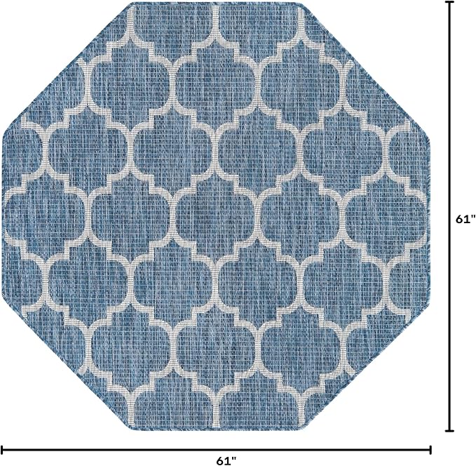 Unique Loom Outdoor Trellis Collection Area Rug - Trellis (Octagon 5' 0" x 5' 0", Navy Blue/ Ivory)