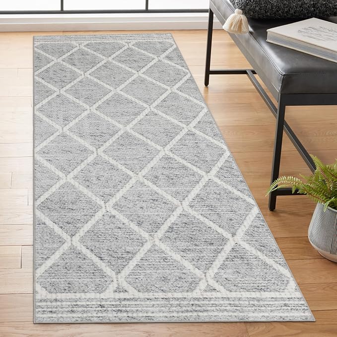 ReaLife Rugs Machine Washable Area Rug Runner - Living Room Bedroom Bathroom Kitchen Entryway Office - Padded Low Pile Stain Resistant Premium - Boho Modern Farmhouse - Tessa - Gray Ivory 2'6" x 8'