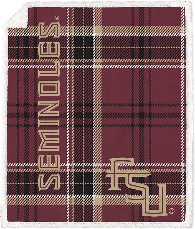 NCAA Florida State Seminoles Playmaker Plaid Ultra Cozy Sherpa Throw