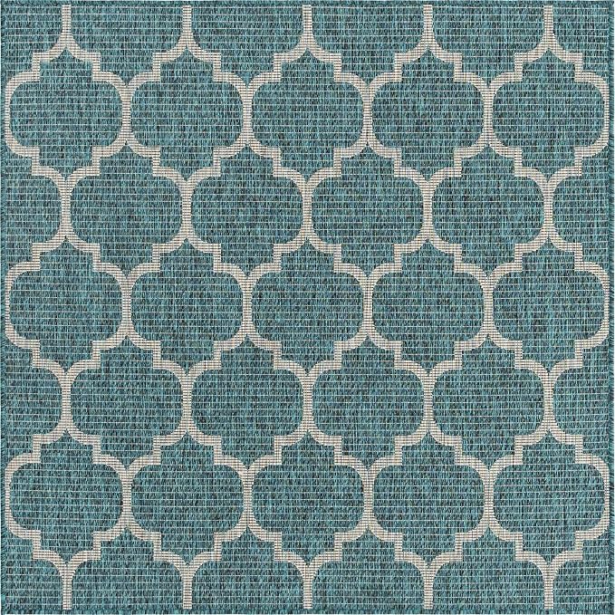 Unique Loom Outdoor Trellis Collection Area Rug (5' 1" Square, Teal/ Gray)