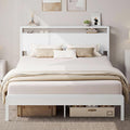 LIKIMIO Queen Bed Frame with 2-Tier Storage Shelf Headboard | Wood Platform Bed, Camas Queen with Strong Metal Supports, Sturdy, Noise-Free, No Box Spring Needed, White