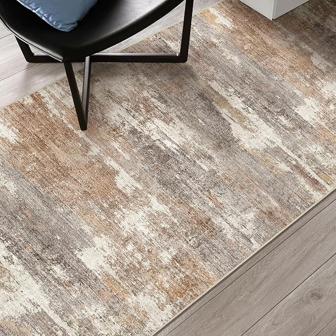 3x10 Washable Kitchen Runner Rug: Modern Abstract Runners for Hallway Soft Non Slip Rugs with Rubber Backing Low Pile Thin Floor Carpet for Entryway Bedroom Bathroom Bedside Indoor(Brown/Brick,3x10)