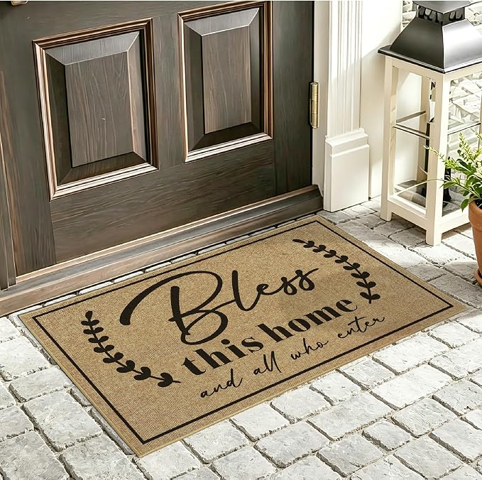 Door Mat Welcome Mats for Front Door Christian Doormat for Indside Outside Entrance God Bless This Home Matt for Family Housewarming Gifts Non-Slip Floor Rugs for Porch Hallway Home Decor 16.9"x29.9"
