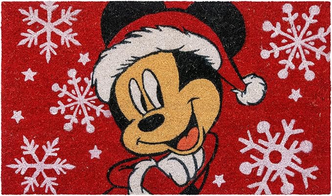Gertmenian Disney Mickey Mouse Coir Doormat - 2x3 Welcome Mat (2-Pack), Ideal for High Traffic Areas in Front Door, Garage, Entryway - Mickey Happy Holidays/Snowflake, 46646