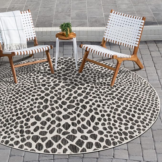 Unique Loom Outdoor Collection Area Rug - Cape Town (7' 10" Round, Black/ Ivory)
