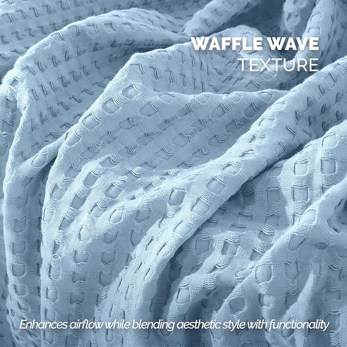 Elegant Comfort Premium 100% Cotton Waffle Blanket - Lightweight Breathable Waffle Weave Bed Blanket - Soft and Warm All Season Blanket for Couch, Sofa and Bed, Queen Size 90x90 Inches, Light Blue