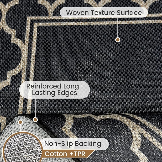 Washable Moroccan Easy Jute Rug, 3x5 Neutral Outdoor Indoor Patio Small Bordered Rug, Woven Thin Non Slip Carpet Door Mat for Entryway Front Door Porch Farmhouse Backyard Kid Nursery Play Room