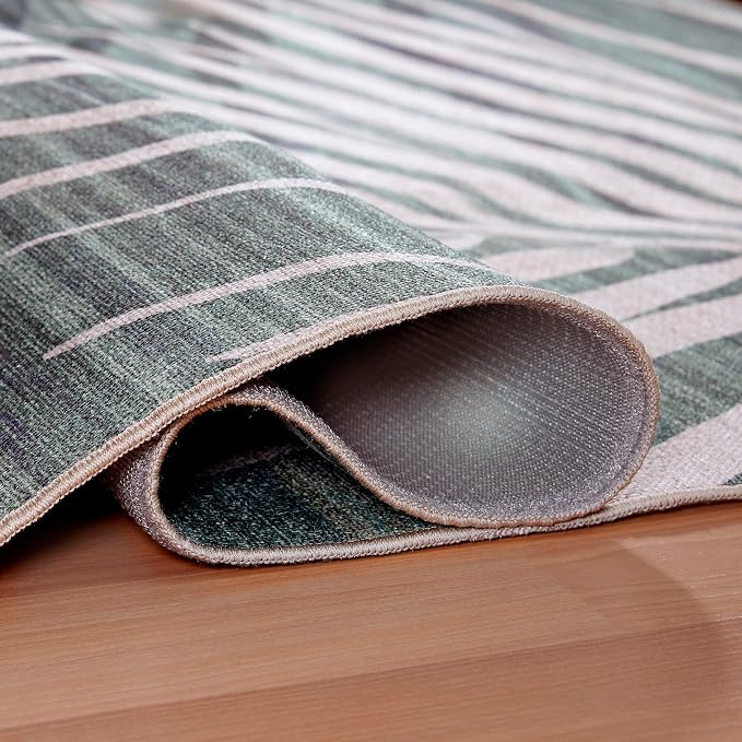 ReaLife Rugs Machine Washable Indoor Outdoor - Mat Rug Foldable Printed Thin Lightweight Cushioned Fade Resistant Patio Deck Dock Porch Pool Balcony Camping - Palm - Green Tan 5' x 7'