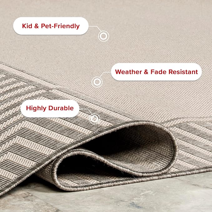 nuLOOM Asha Light Grey Bordered Indoor/Outdoor Runner Rug, 2' x 8'