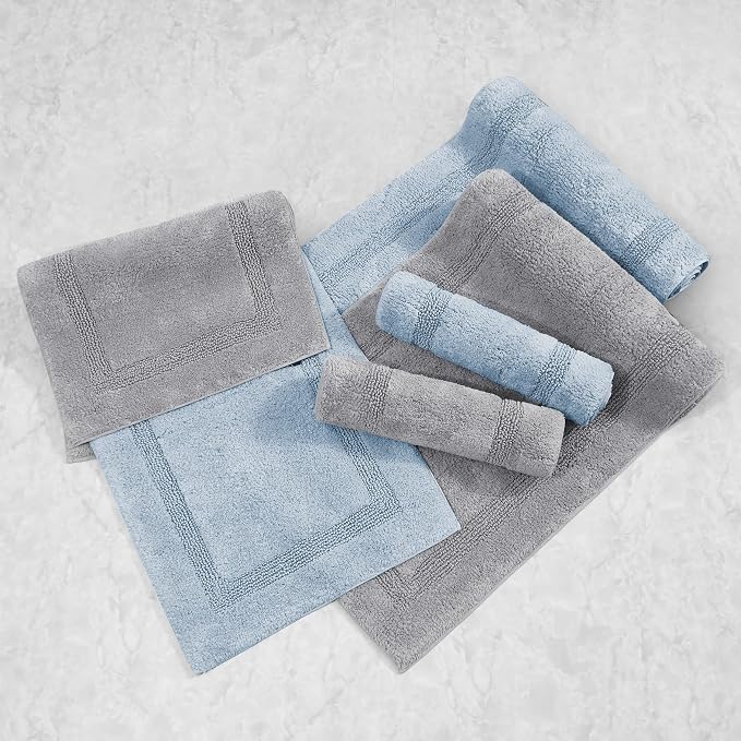 Nautica - Runner Rug, Soft & Absorbent Tufted Cotton Bath Rug with Skid-Resistant Backing, Oeko-Tex Certified (Peniston Pastel Grey, 60" x 22")