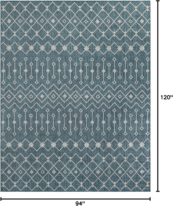 Unique Loom Outdoor Trellis Collection Area Rug - Tribal Trellis (7' 10" x 10' Rectangle Teal/Ivory)