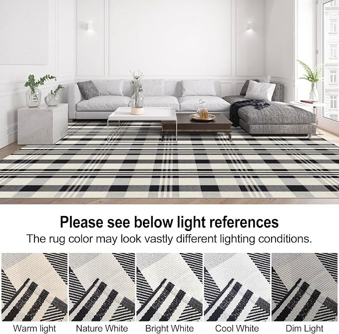 Buffalo Plaid Rug 8x10 Feet Cotton Woven Buffalo Check Area Rug Black and Off White Checkered Outdoor Washable Indoor Outdoor Carpets for Living Room Bedroom Farmhouse Patio
