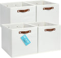OrganiHaus 13x13 Cube Storage Bins, Set of 4 - Fabric Storage Cubes | Sturdy, holds its shape; odor-free; fits IKEA Kallax and Expedit; vegan leather handles
