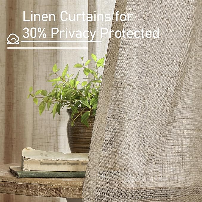 LAMIT Semi Sheer Linen Curtains 45 Inches Long, Light Filtering Panels Bronze - Image 6