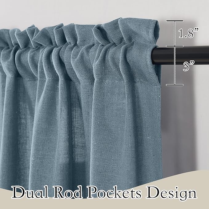 RYB HOME Stone Blue Sheer Curtains 84 inch Length Soft Linen Texture Curtains - Image 2