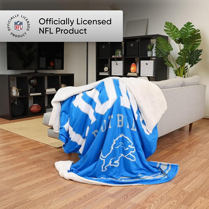 FOCO Detroit Lions NFL Team Property Of Sherpa Fleece Blanket