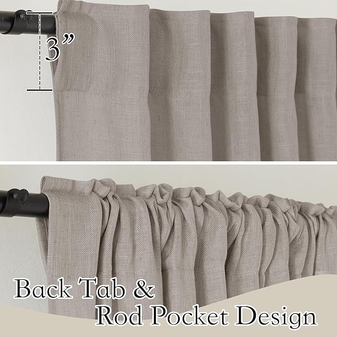 RYB HOME Linen Textured Curtains Semi Sheer Window Curtains Light Filtering - Image 3