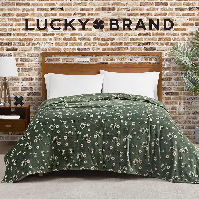Lucky Brand Daisy Green Floral 66"X90" Cozy Plush Blanket - Premium Microfiber Throw for Luxurious Comfort and Style Twin/Twin XL Size
