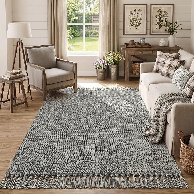 Collive 4' x 6' Bedroom Area Rug, Modern Farmhouse Indoor Outdoor Rugs Boho Living Room Rug, Grey Hand Woven Comfy Bedside Mats Reversible Dining Room Carpet for Nursery Room Patio Decor