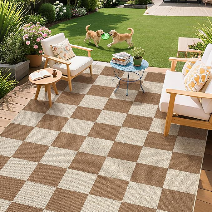 COZYLOOM 8x10 Rugs for Living Room Machine Washable Area Rugs Modern Geometric Easy Jute Rug Non Slip Non Shedding Checkered Carpet Stain Resistant Mats for Bedroom, Dining Room, RV, Patio, Coffee