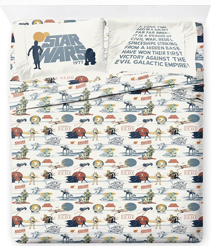 Jay Franco Kids Sheet Set with Fitted, Flat Sheets & Pillow Cover - Ultra-Soft Bedding with Pillowcase for Room Decor, Beige - Star Wars, 4 Piece Queen