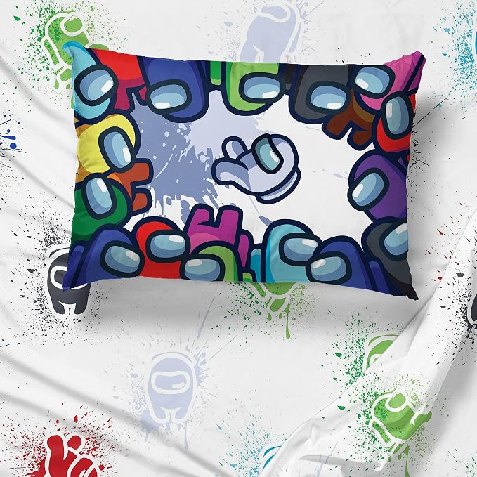 Among Us Full Size Comforter Set 5 Piece Kids Video Game Bedding, Multi | Bed in a Bag, Comforter Sheets Pillowcases, Official Product, Soft Microfiber, Machine Washable, Easy Care, Kids Gift