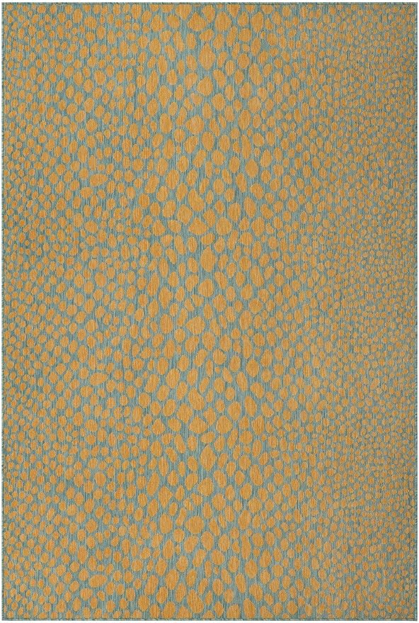 Unique Loom Jill Zarin Jill Zarin Outdoor Collection Area Rug - Cape Town (6' 1" x 9' Rectangle, Yellow and Aqua/Light Blue)