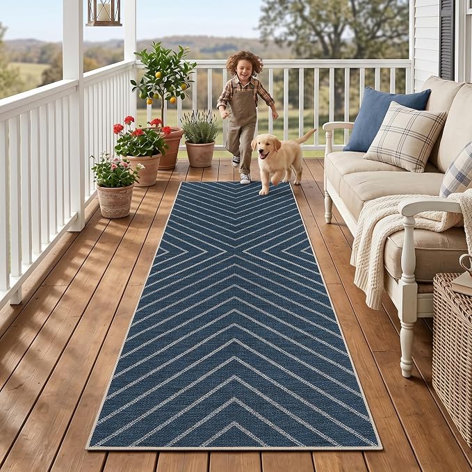 Garvee Easy Jute Outdoor Runner Rug, 2x6 Washable Kitchen Rugs Non Slip Carpet Runners for Hallway 6ft, Striped Farmhouse Non Shedding Lightweight Floor Carpet for Bedroom Entryway Front Porch 2'x6'