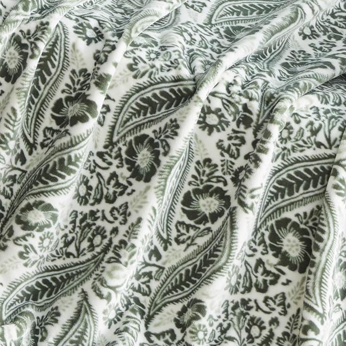 Lucky Brand 50" x 70" Plush Throw Blanket, Paisley Floral Sage Green Blanket for Sofa or Bed