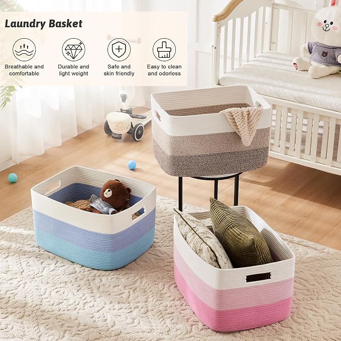 Artfeel Blanket Basket,Rectangle Woven Baskets for Storage,100L Laundry Basket for Decorative Nursery Blanket,Toys,Dirty Clothes and Magazine in Shelves,Baby Room,and Living Room