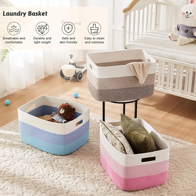 Artfeel Blanket Basket,Rectangle Woven Baskets for Storage,30L Laundry Basket for Decorative Nursery Blanket,Toys,Dirty Clothes and Magazine in Shelves,Baby Room,and Living Room