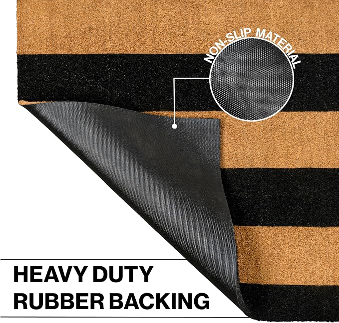 JONATHAN Y Striped Coir Indoor Outdoor Doormat 5X8 Natural/Black, Sutton Modern Coastal for Living Room, Bedroom, Kitchen, Office, Easy-Cleaning, High Traffic, Pet-Friendly, Non-Shedding NRF105A-5